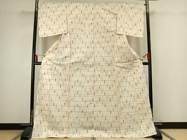 平和屋着物▽上質な紬　単衣　矢羽市松文　ロング丈　正絹　逸品　未使用　AABB2324fy