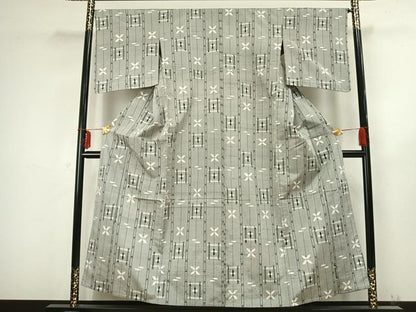 平和屋着物▽上質な紬 単衣 間道 正絹 逸品 AABB2325fy