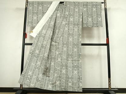 平和屋着物▽上質な紬 単衣 間道 正絹 逸品 AABB2325fy