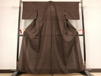 平和屋着物▽上質な紬 単衣 色無地 憲法色 正絹 逸品 AABB2327fy