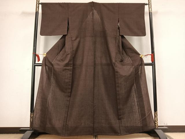 平和屋着物▽上質な紬 単衣 色無地 憲法色 正絹 逸品 AABB2327fy