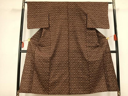 平和屋着物▽上質な紬 単衣 間道 正絹 逸品 AABB2329fy