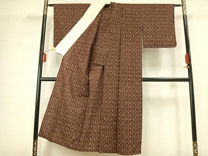 平和屋着物▽上質な紬 単衣 間道 正絹 逸品 AABB2329fy