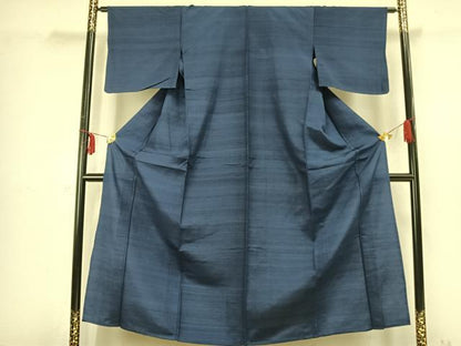 平和屋着物▽上質な紬 単衣 色無地 青藍色 正絹 逸品 AABB2330fy