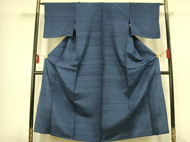 平和屋着物▽上質な紬 単衣 色無地 青藍色 正絹 逸品 AABB2330fy