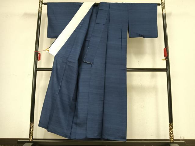 平和屋着物▽上質な紬 単衣 色無地 青藍色 正絹 逸品 AABB2330fy