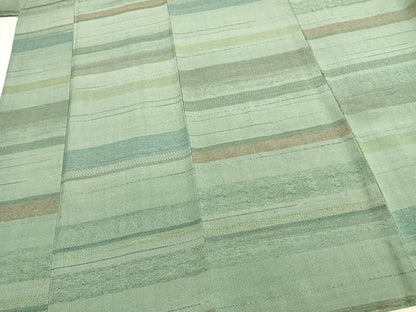 平和屋着物▽お召　単衣　横段文　正絹　逸品　AABB2332fy