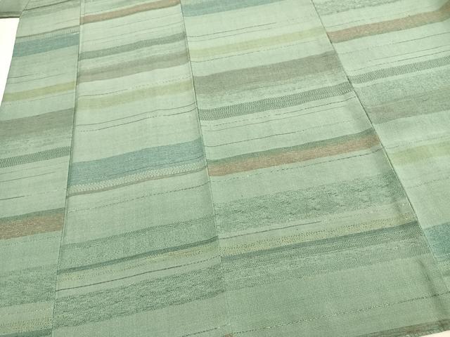 平和屋着物▽お召　単衣　横段文　正絹　逸品　AABB2332fy