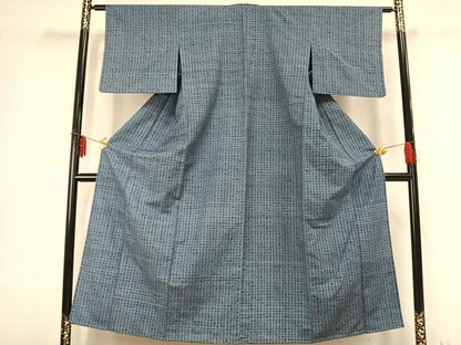 平和屋着物▽上質な紬 単衣 格子 正絹 逸品 AABB2333fy