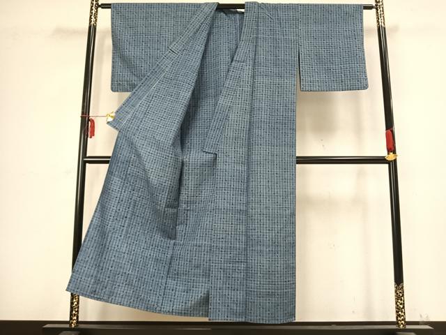 平和屋着物▽上質な紬 単衣 格子 正絹 逸品 AABB2333fy