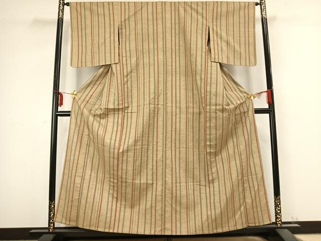 平和屋着物▽上質な紬　単衣　間道　正絹　逸品　未使用　AABB2334fy