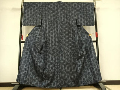 平和屋着物▽上質な紬 単衣 麻の葉文様 正絹 逸品 AABB2341fy