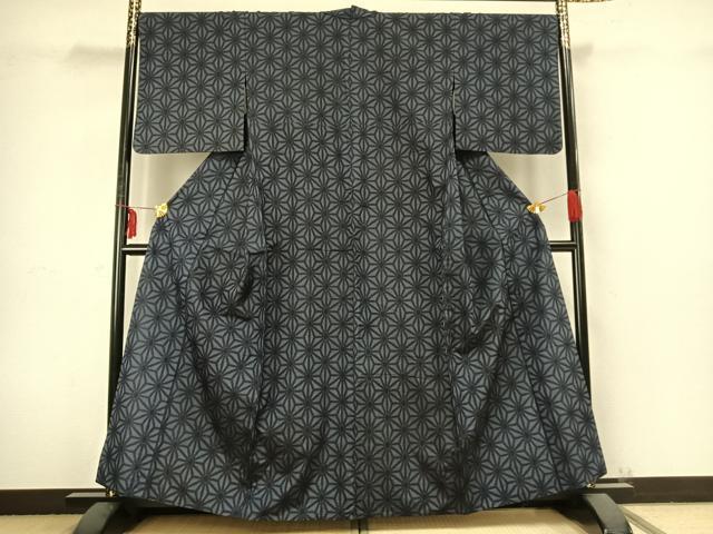 平和屋着物▽上質な紬 単衣 麻の葉文様 正絹 逸品 AABB2341fy