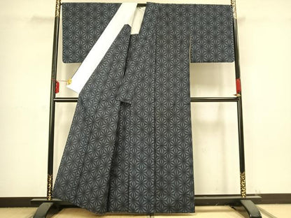 平和屋着物▽上質な紬 単衣 麻の葉文様 正絹 逸品 AABB2341fy