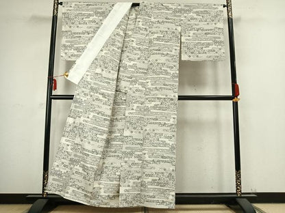 平和屋着物▽本場大島紬 白大島 単衣 霞取り文 正絹 逸品 AABB2343fy