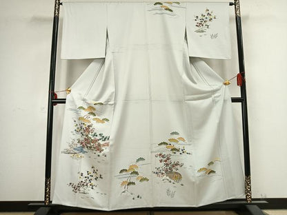 平和屋着物▽訪問着 単衣 風景枝花文 正絹 逸品 AABB2347fy