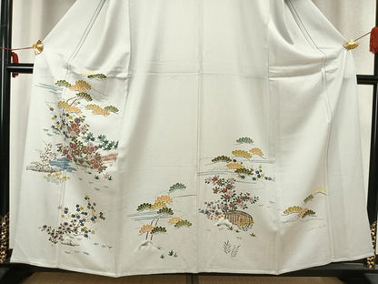 平和屋着物▽訪問着 単衣 風景枝花文 正絹 逸品 AABB2347fy