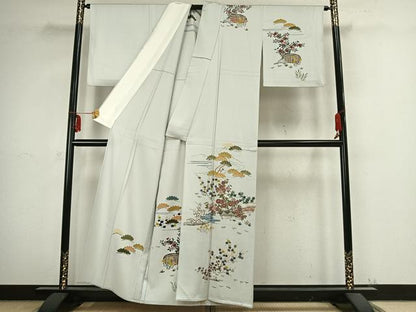平和屋着物▽訪問着 単衣 風景枝花文 正絹 逸品 AABB2347fy