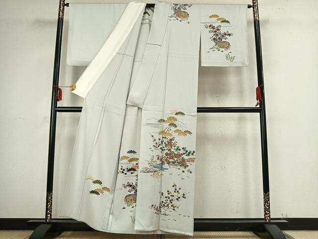 平和屋着物▽訪問着 単衣 風景枝花文 正絹 逸品 AABB2347fy