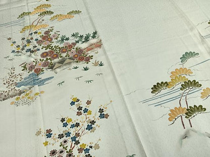 平和屋着物▽訪問着 単衣 風景枝花文 正絹 逸品 AABB2347fy