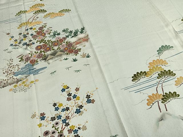 平和屋着物▽訪問着 単衣 風景枝花文 正絹 逸品 AABB2347fy