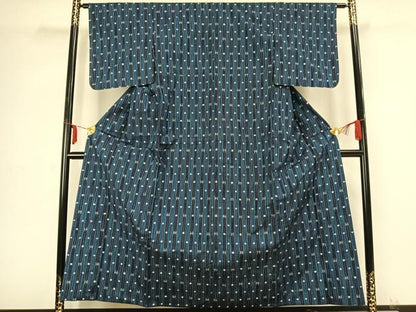 平和屋着物▽上質な紬 単衣 絣柄 正絹 逸品 AABB2348fy