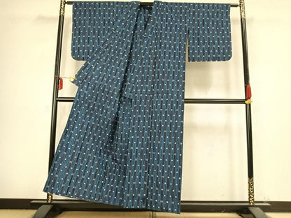 平和屋着物▽上質な紬 単衣 絣柄 正絹 逸品 AABB2348fy