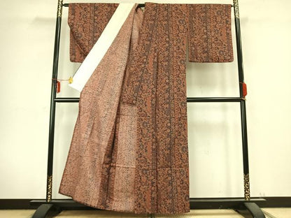 平和屋着物▽上質な小紋 単衣 草花間道 正絹 逸品 AABB2352fy