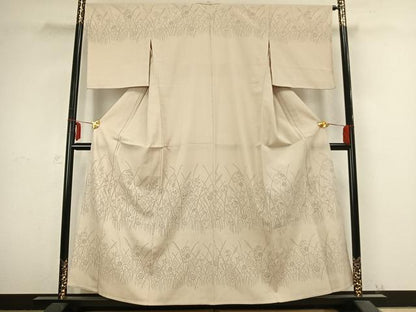 平和屋着物▽本塩沢 訪問着 単衣 草花文 正絹 逸品 未使用 AABB2353fy