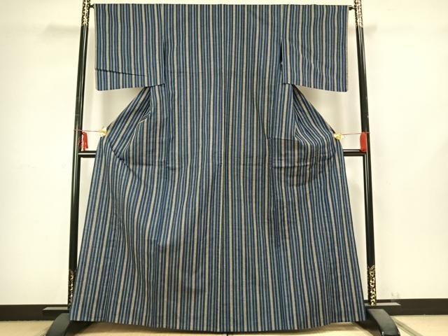 平和屋着物▽上質な紬 単衣 縞 正絹 逸品 AABB2354fy
