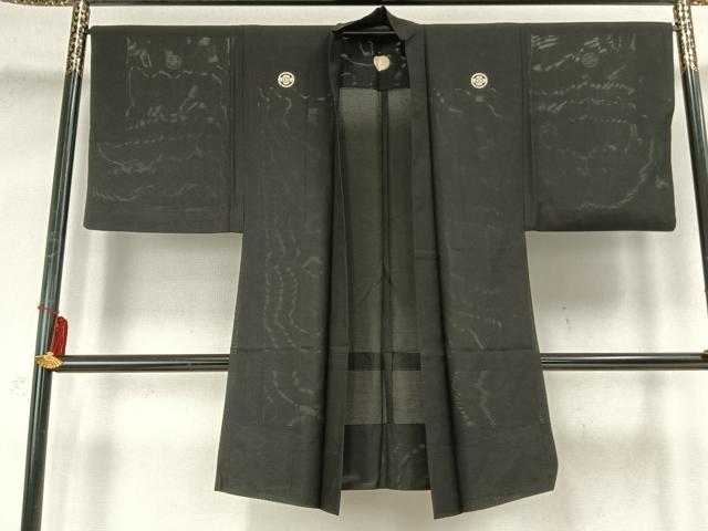 平和屋着物▽男性 黒紋付 長羽織 スリーシーズン 春夏秋 塵除け 正絹 逸品 AABB2358fy