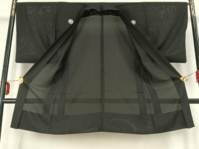 平和屋着物▽男性 黒紋付 長羽織 スリーシーズン 春夏秋 塵除け 正絹 逸品 AABB2358fy