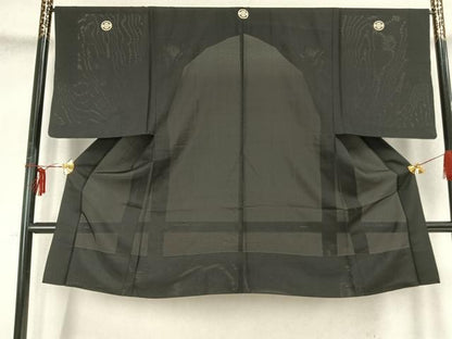 平和屋着物▽男性 黒紋付 長羽織 スリーシーズン 春夏秋 塵除け 正絹 逸品 AABB2358fy
