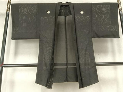 平和屋着物▽男性　黒紋付　長羽織　スリーシーズン　春夏秋　塵除け　正絹　逸品　AABB2360fy