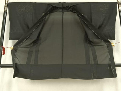 平和屋着物▽男性　黒紋付　長羽織　スリーシーズン　春夏秋　塵除け　正絹　逸品　AABB2360fy