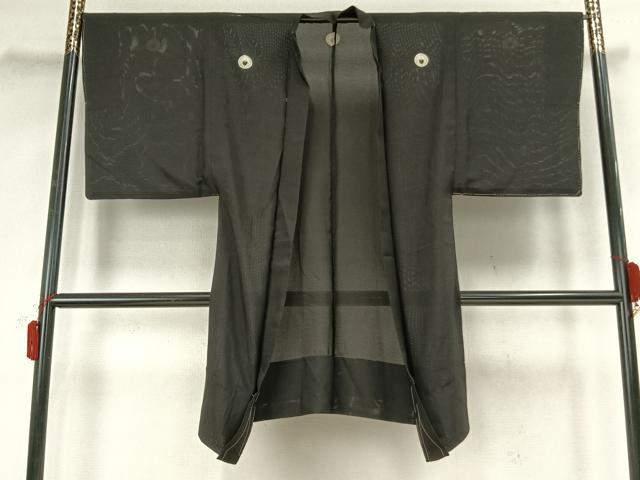 平和屋着物▽男性 黒紋付 長羽織 スリーシーズン 春夏秋 塵除け 正絹 逸品 AABB2361fy