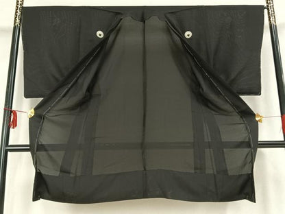 平和屋着物▽男性 黒紋付 長羽織 スリーシーズン 春夏秋 塵除け 正絹 逸品 AABB2361fy