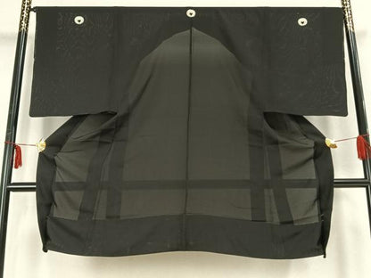 平和屋着物▽男性 黒紋付 長羽織 スリーシーズン 春夏秋 塵除け 正絹 逸品 AABB2361fy