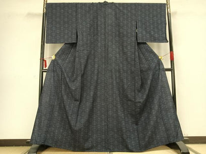 平和屋着物▽上質な紬 単衣 幾何学文様 反端付き 正絹 逸品 未使用 AABB2365fy