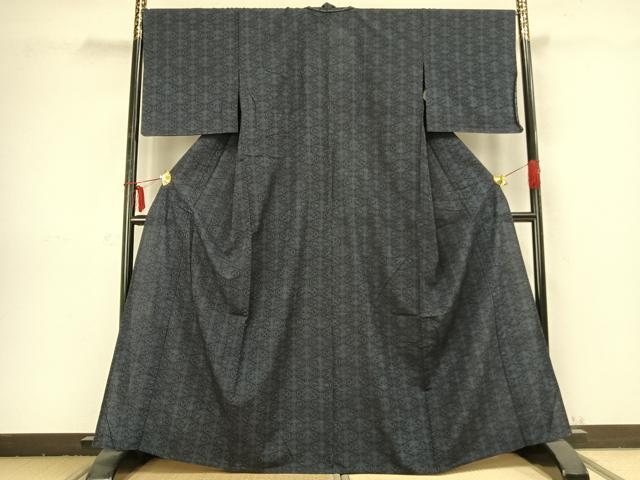 平和屋着物▽上質な紬 単衣 幾何学文様 反端付き 正絹 逸品 未使用 AABB2365fy