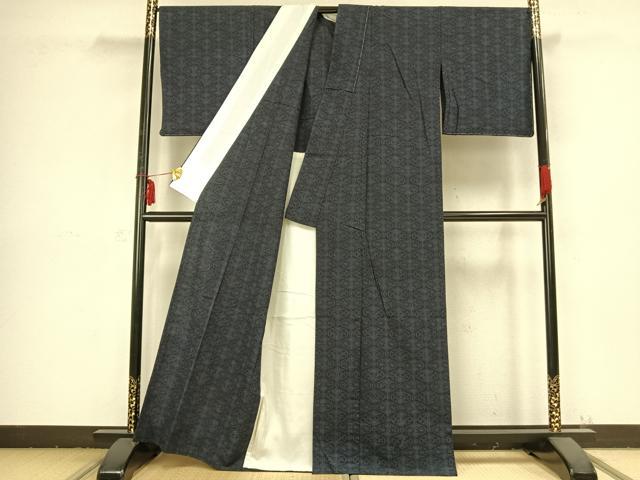 平和屋着物▽上質な紬 単衣 幾何学文様 反端付き 正絹 逸品 未使用 AABB2365fy