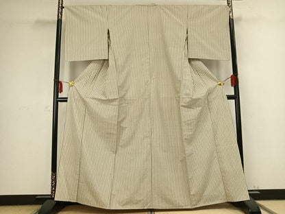 平和屋着物▽上質な紬 単衣 縞 正絹 逸品 AABB2369fy