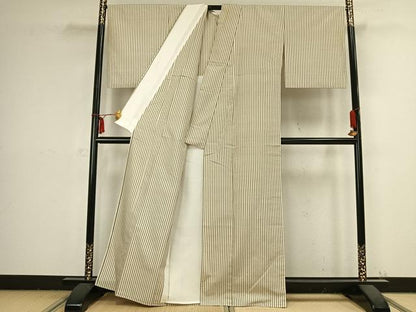 平和屋着物▽上質な紬 単衣 縞 正絹 逸品 AABB2369fy