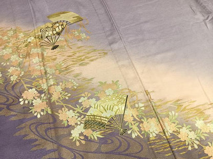 平和屋着物▽訪問着 単衣 扇面花文 金彩 やまと誂製 正絹 逸品 AABB2371fy