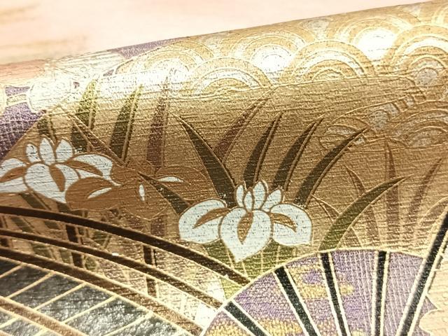 平和屋着物▽訪問着 単衣 扇面花文 金彩 やまと誂製 正絹 逸品 AABB2371fy