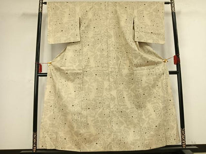 平和屋着物▽本場結城紬 重要無形文化財 単衣 80亀甲 短冊花文 正絹 逸品 AABB2373fy