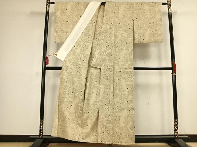 平和屋着物▽本場結城紬 重要無形文化財 単衣 80亀甲 短冊花文 正絹 逸品 AABB2373fy