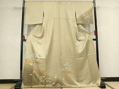 平和屋着物▽訪問着 単衣 草花文 暈し染め 金彩 ロング丈 正絹 逸品 AABB2376fy