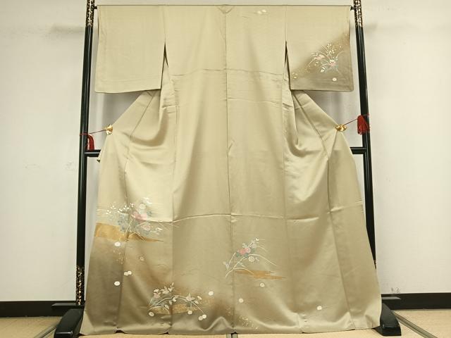 平和屋着物▽訪問着 単衣 草花文 暈し染め 金彩 ロング丈 正絹 逸品 AABB2376fy