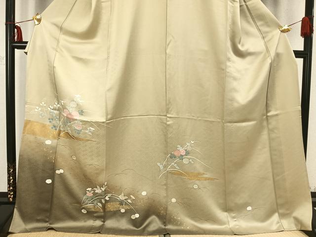平和屋着物▽訪問着 単衣 草花文 暈し染め 金彩 ロング丈 正絹 逸品 AABB2376fy
